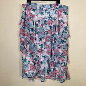 Arula Plus Size Floral Skirt Tiered Ruffle Womens X Lined Pink Green